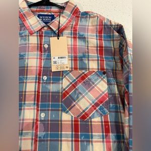 BRAND NEW!! Men’s Scotch & Soda plaid button down shirt (Size: XL)
